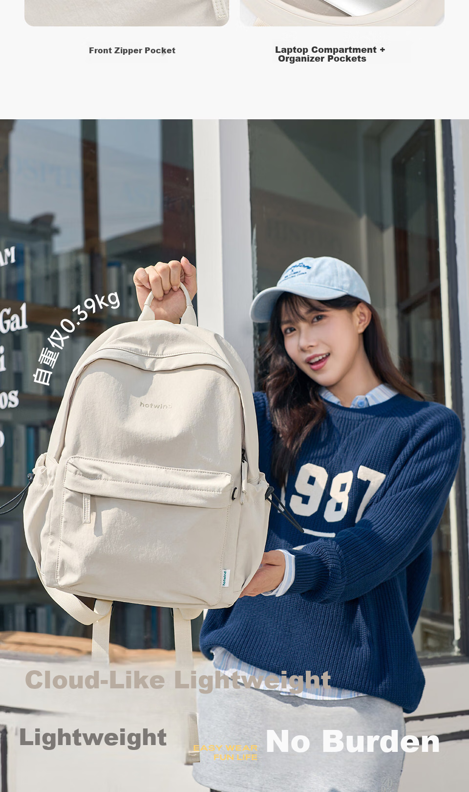 Hotwind Women's Backpack Lightweight Travel Business High-End Luxury 15-Inch Laptop Bag for Middle and High School Students 8
