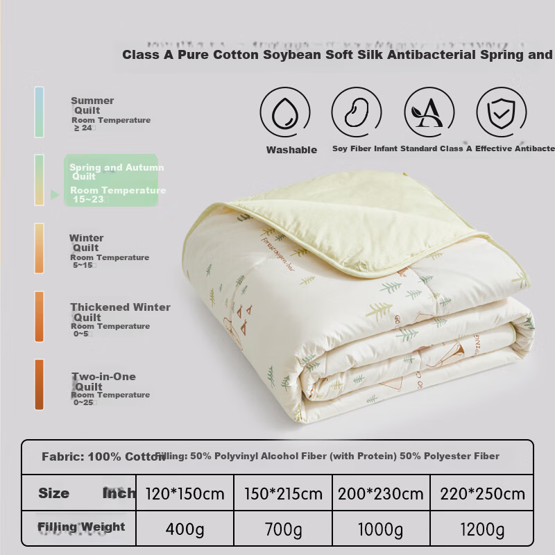 Luolai Children's Quilt Washable 50% Cotton Soybean Filling Class A Antibacterial Pure Cotton Four-Season Warm Quilt