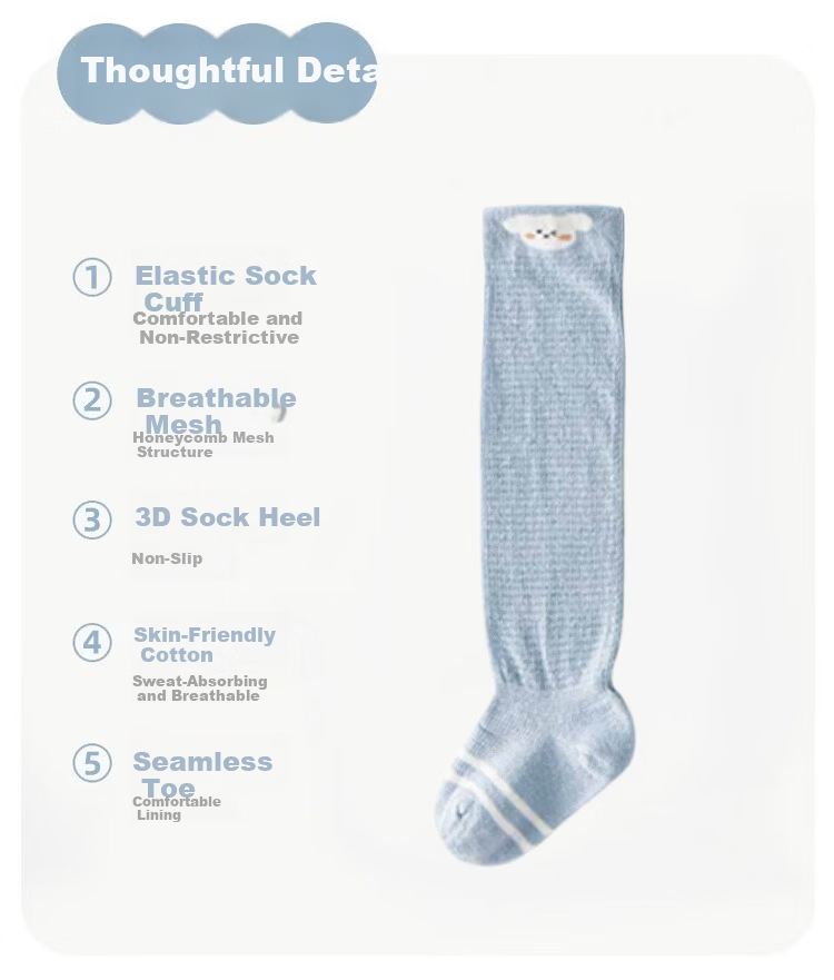 9i9 Baby Socks Summer Thin Class A Breathable Mesh Socks Children's Knee-High Anti-Mosquito Seamless Combed Cotton 3 Pairs 1-3 Years 1