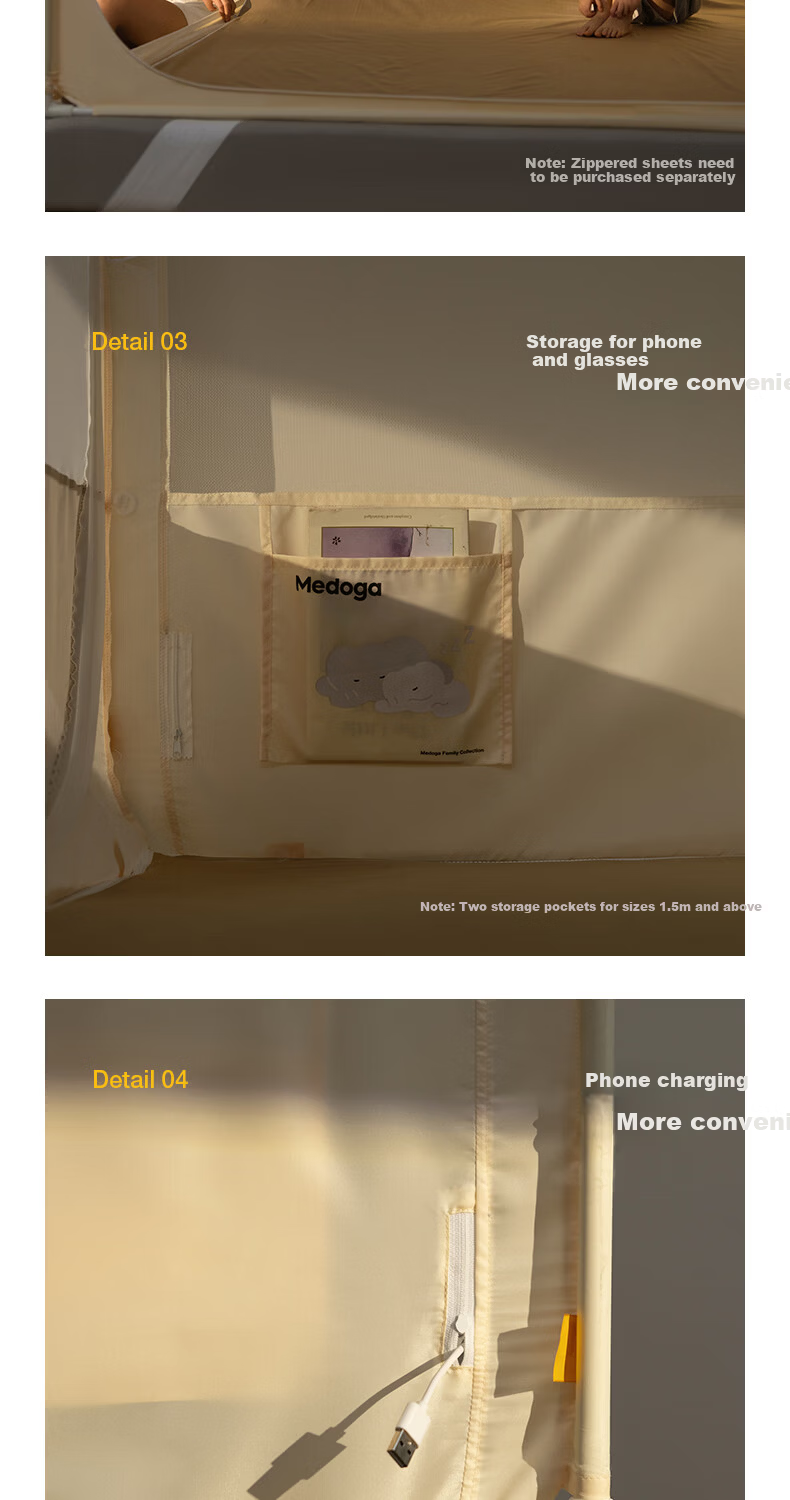 Meiduo Jia Air2 Baby Anti-Fall Mosquito Net Bed Rail 1.2x2m Home Light Blue with Threaded Three-Way Connector and Straps 18