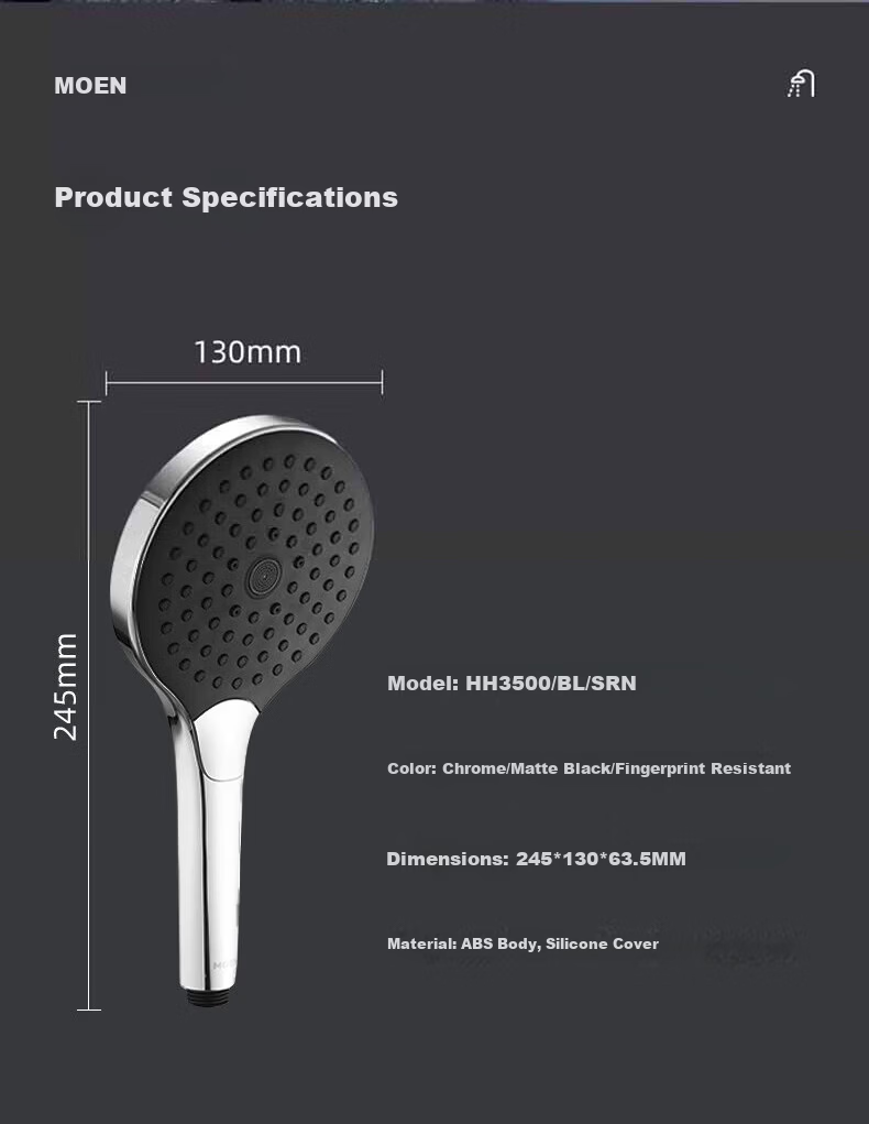 MOEN HH3600 Handheld Shower Head with Pressure Boost, Microbubble Technology, 3 Functions, Self-Cleaning Nozzle, Includes Base 16