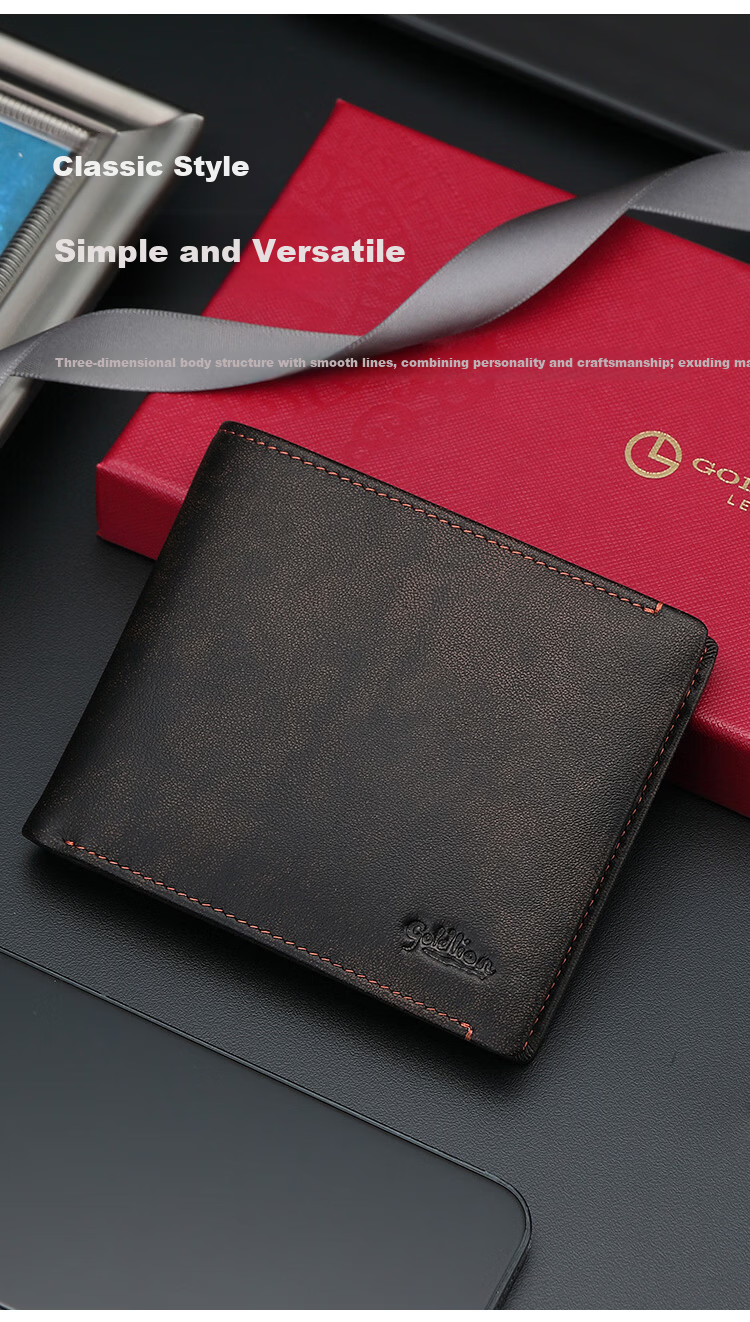 Goldlion Men's Wallet Gift Box Long Card Holder Fashion Short Leather Wallet Father's Day Gift for Dad 2