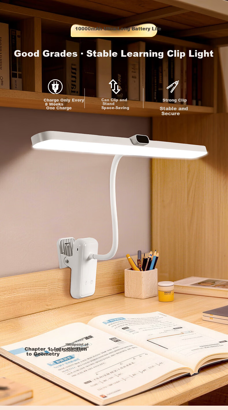 Datouren Grade A Rechargeable Desk Lamp Long Battery Life Clip Light Bedroom College Dormitory Study Eye Protection Lamp 6000mAh 7