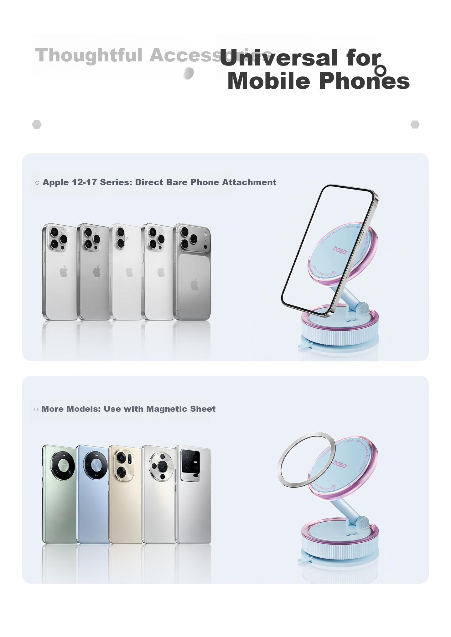 Basa Car Phone Holder Vacuum Suction Cup 2026 New Universal Car Navigation Mount for Tesla Audi CH3 Blue 13
