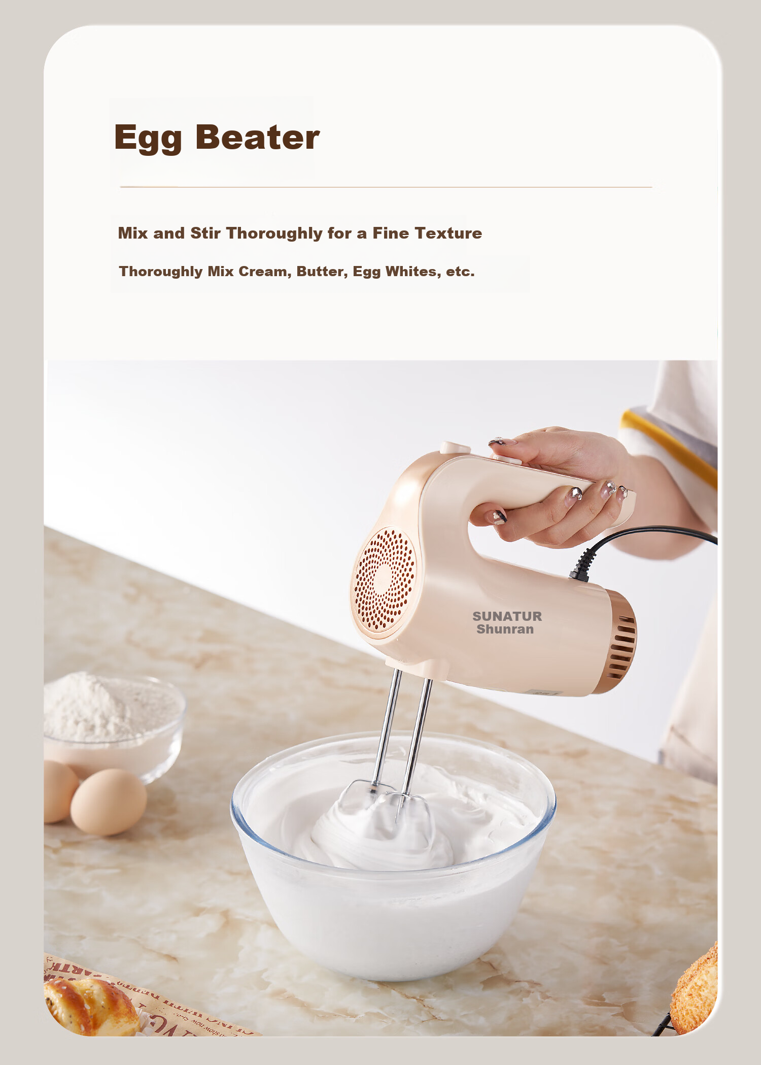 Shunran [Price Protection 618] Electric Egg Beater Baking Tool Cake Cream Whisk Mixer Food Processor 300W High Power Four-Whisk SRZ-1830B 6