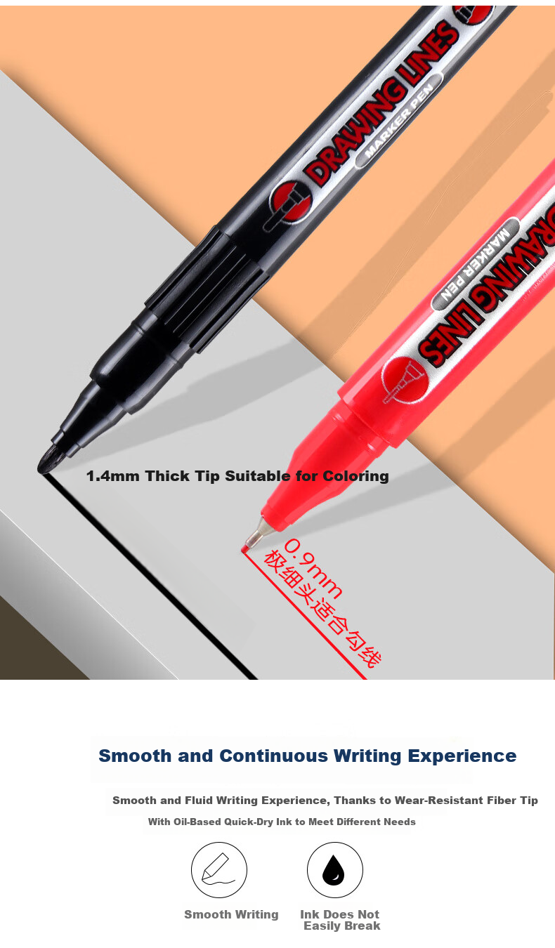 BAOKE MP2920 Oil-Based Dual-Ended Liner Pen Red 12pcs/Box 5