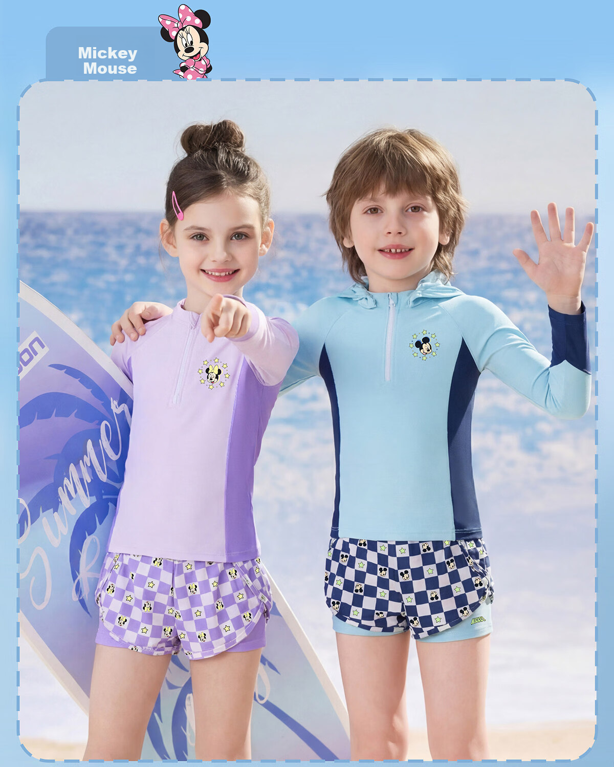 Disney Kids Swimwear Set Boys Girls Long Sleeve Shorts UV Protection Beach Vacation Purple Size 100 2