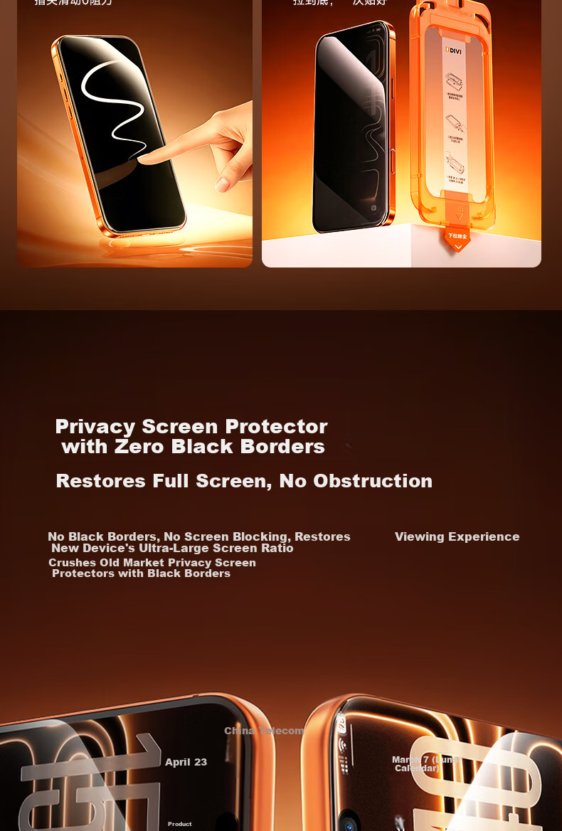 DIVI Privacy Screen Protector 25° Anti-Peeping 2-Pack for iPhone 17 Pro Max Tempered Glass Film, Anti-Fingerprint, Drop-Resistant, No Black Borders 5