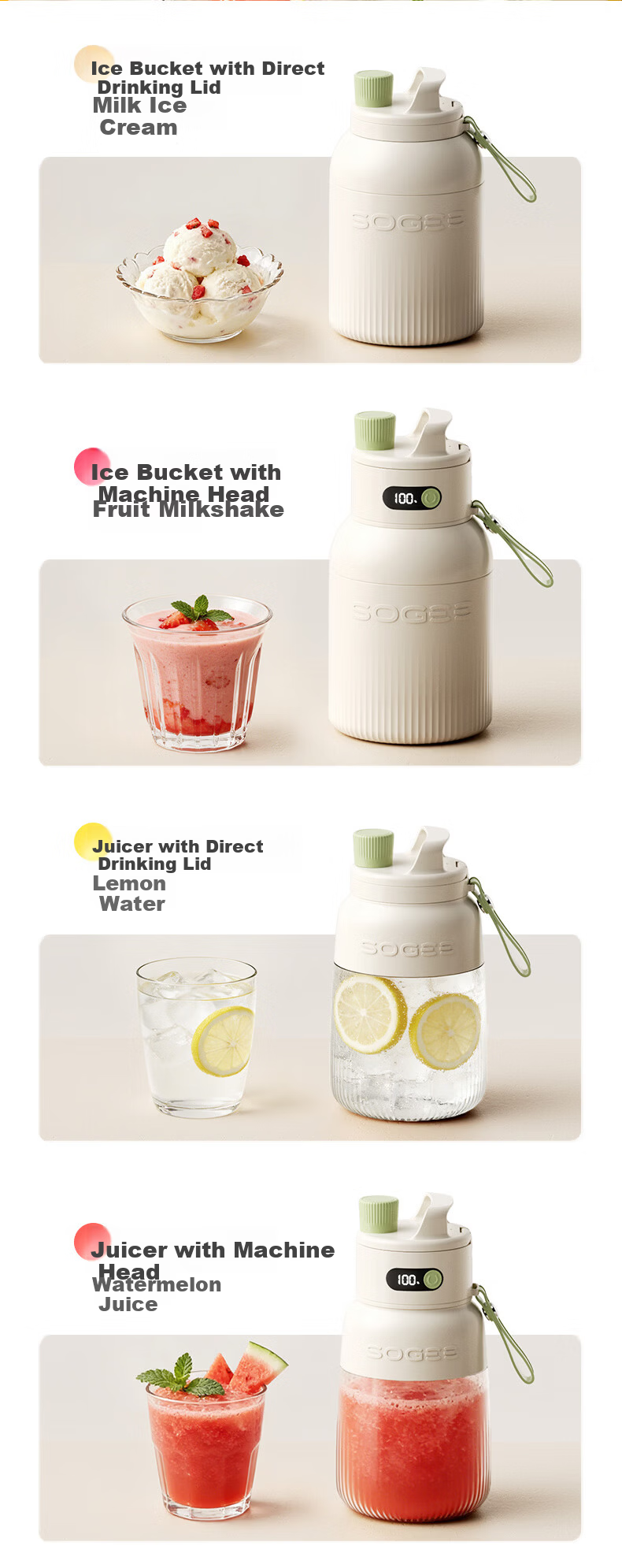 XiaoZhi New Release Portable Wireless Mini Juicer Blender Ice Crushing Juice Cup Large Capacity Fruit Vegetable Smoothie Maker GB05P 8