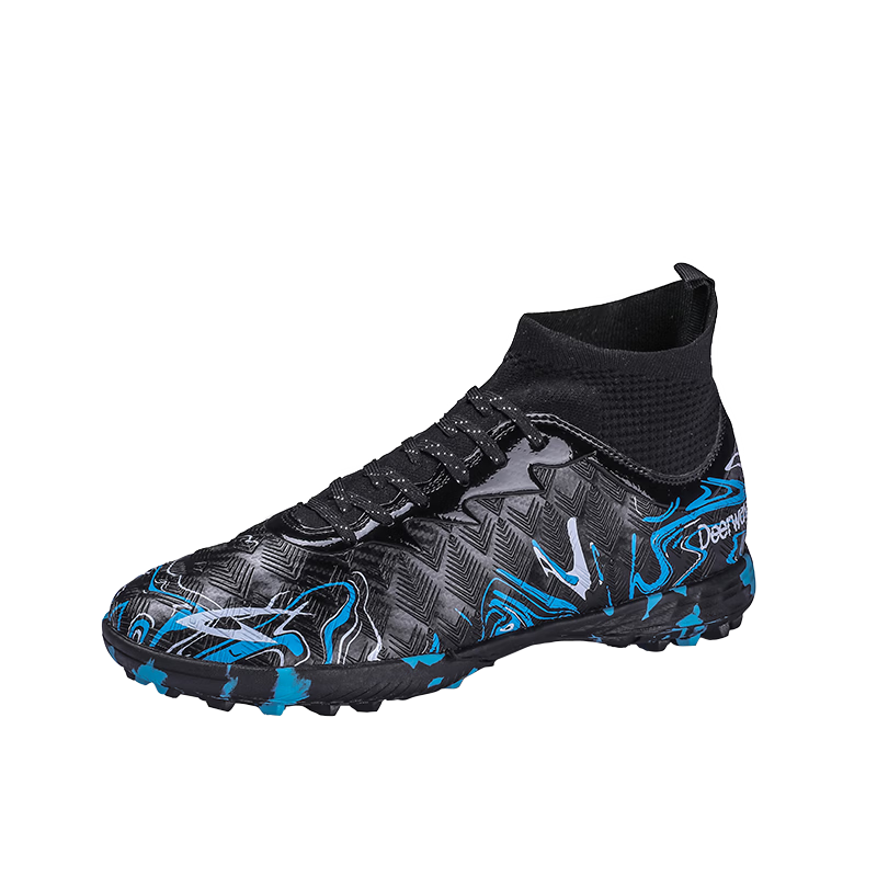 DEERWAY Men's Soccer Shoes TF Turf Studs High-Top Training Shoes for Adults and Youth Ages 12-16 Black Moon White Size 37