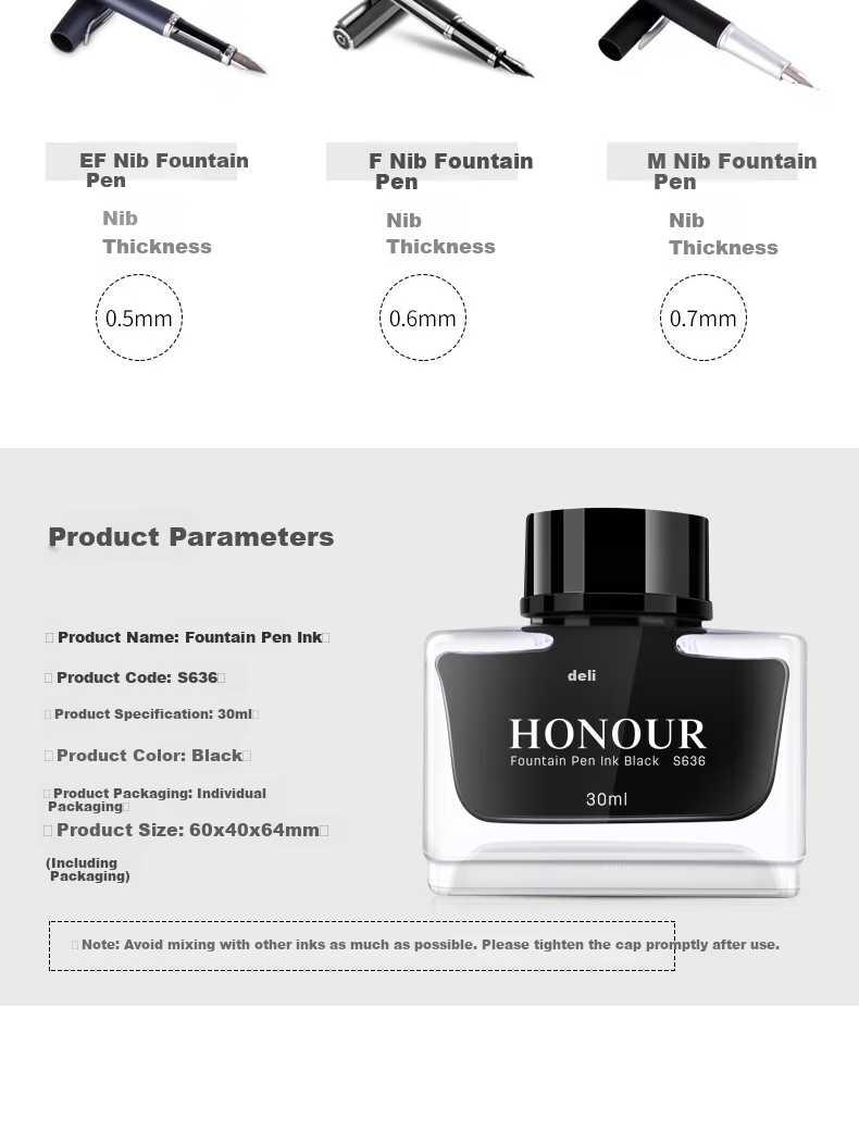 Deli 30ml Non-Carbon Black Fountain Pen Ink for College Entrance Exam 8