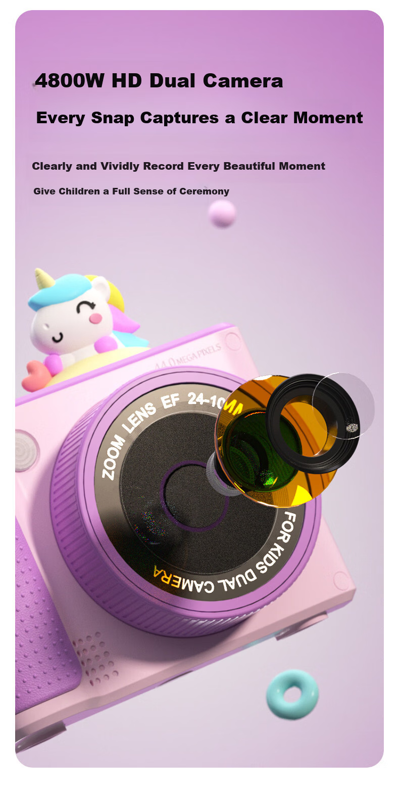 KGPG Children's Camera for Children's Day, Student Mini Camera for Photography and Travel, Mobile Phone Compatible, Purple, Birthday Gift for Boys and Girls 8