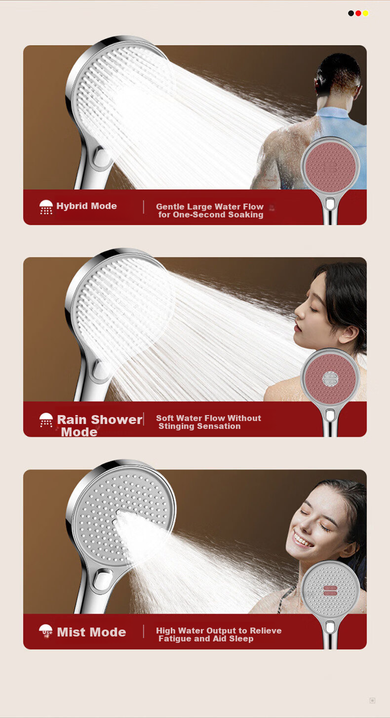 JROR [Germany] Shower Head Set Bathroom High-Pressure 3-Mode Shower Head with Hose 8