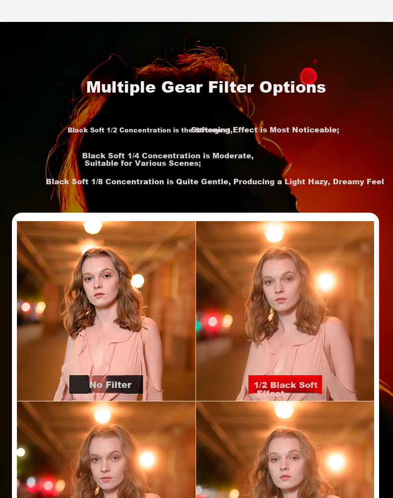 Kase Black Soft 1/8 55mm Beauty Filter, Soft Focus Lens, Diffusion Filter, Camera Black Soft Filter, Portrait Light-Softening Matte Creative Filter 3