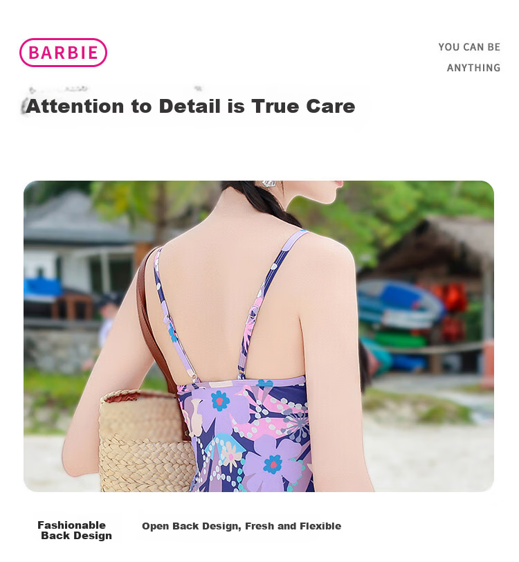 Barbie Women's One-Piece Skirted Swimsuit Conservative Cardigan Plus Size Two-Piece Spa Resort Swimwear 10