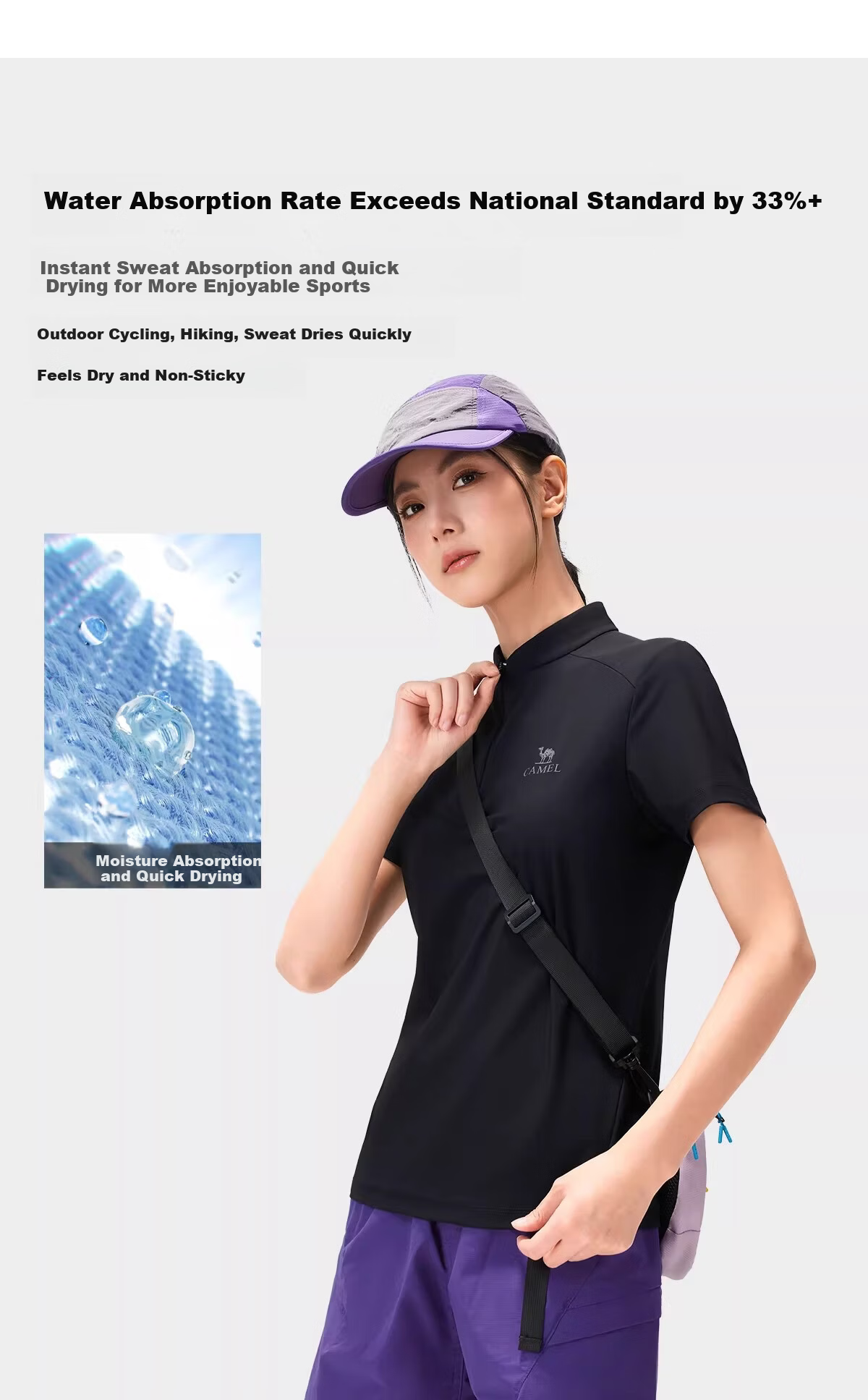 CAMEL Women's Outdoor Quick-Dry T-Shirt 26 Spring Summer Raglan Collar Breathable High Elastic Cooling Sun Protection Sports Top 1034 2