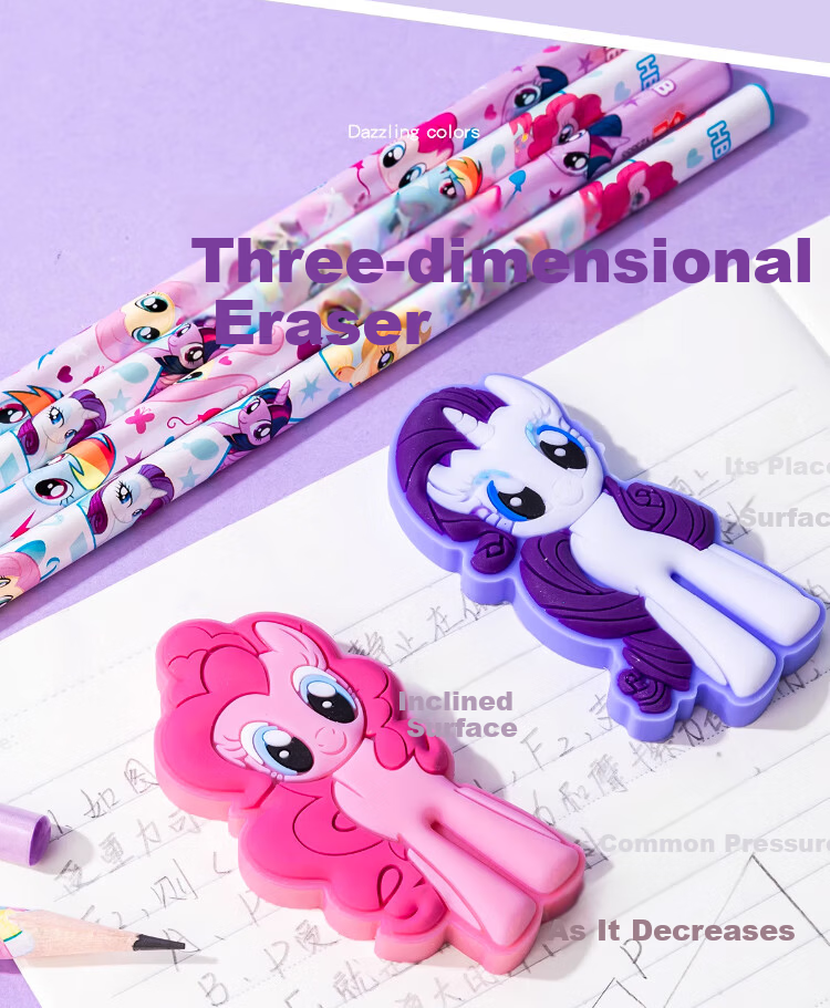 IiGEN My Little Pony HB Pencil Primary School Stationery Round Barrel Exam Pencil Non-toxic Cap Protective Cover Kindergarten Grade 1-2 Set with Eraser Break-resistant Core Back-to-School Gift Box 7