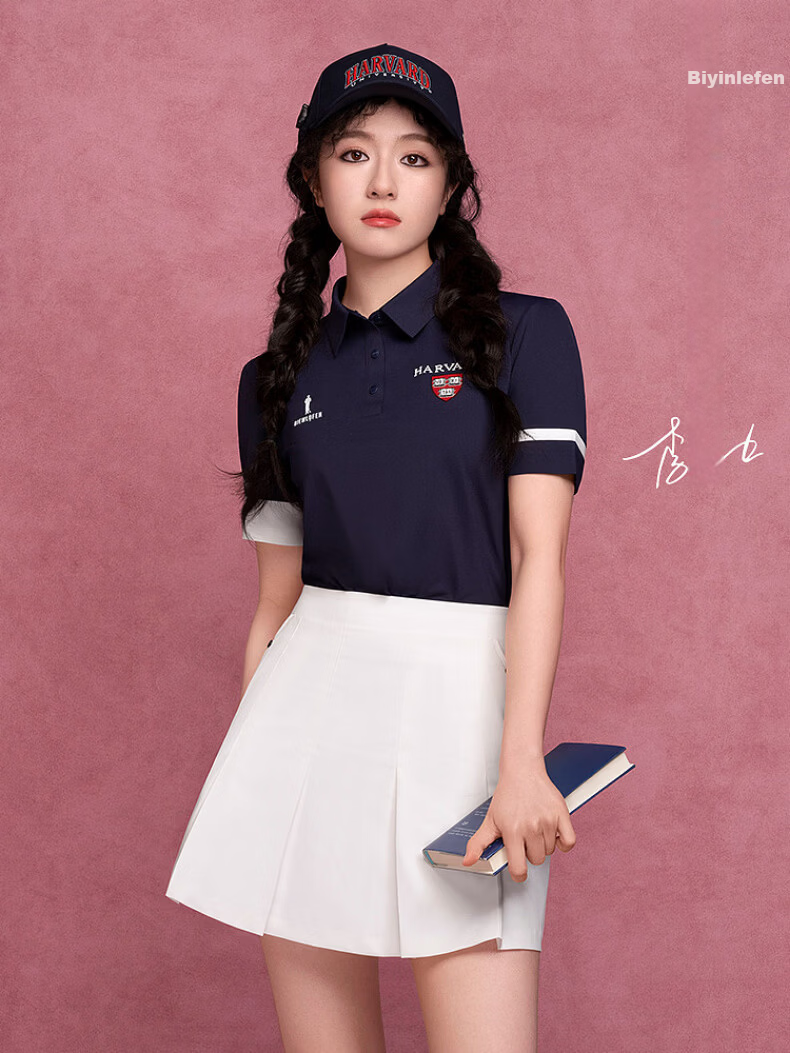 Biyinlefen Golf [Harvard Collaboration] 2025 Spring/Summer New Women's Vintage Collegiate Casual Sports High-End Polo Shirt 2