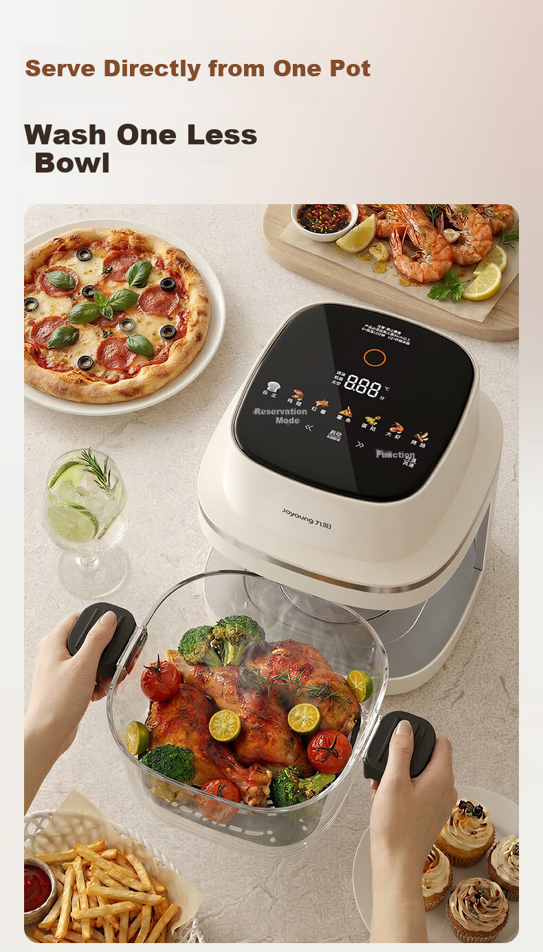 Joyoung Air Fryer, 2026 New Space Capsule Design, All-Glass, Zero Coating, Stainless Steel, Visible Touchscreen, No Flipping Required, 5.8L Capacity, Multi-Functional Home Use [Same Model As Used in Food Competitions] 6