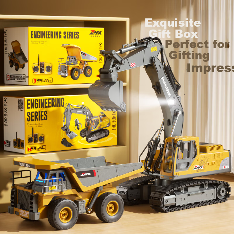XST Alloy Remote Control Excavator Toy Engineering Vehicle Realistic Electric Digger Kids Gift for Children's Day
