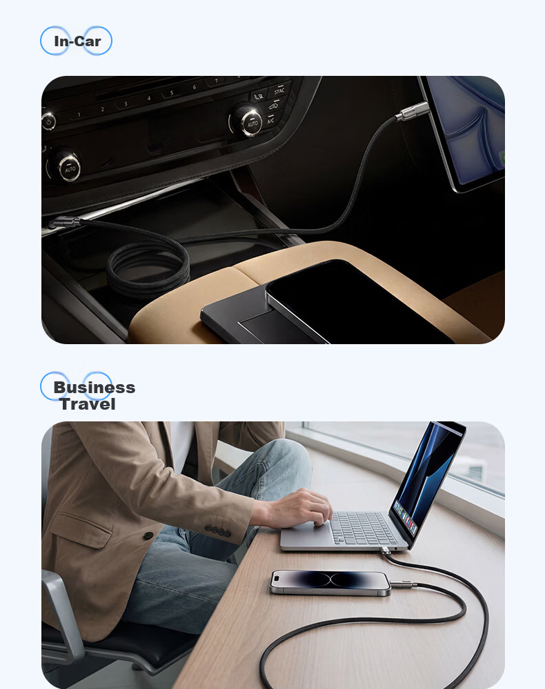 Oumake 4-in-1 Charging Cable Fast Type-C Multi-Function Car Charger Compatible with iPhone 17/16/15/14, Xiaomi, Huawei, iPad, Laptop 2m 23