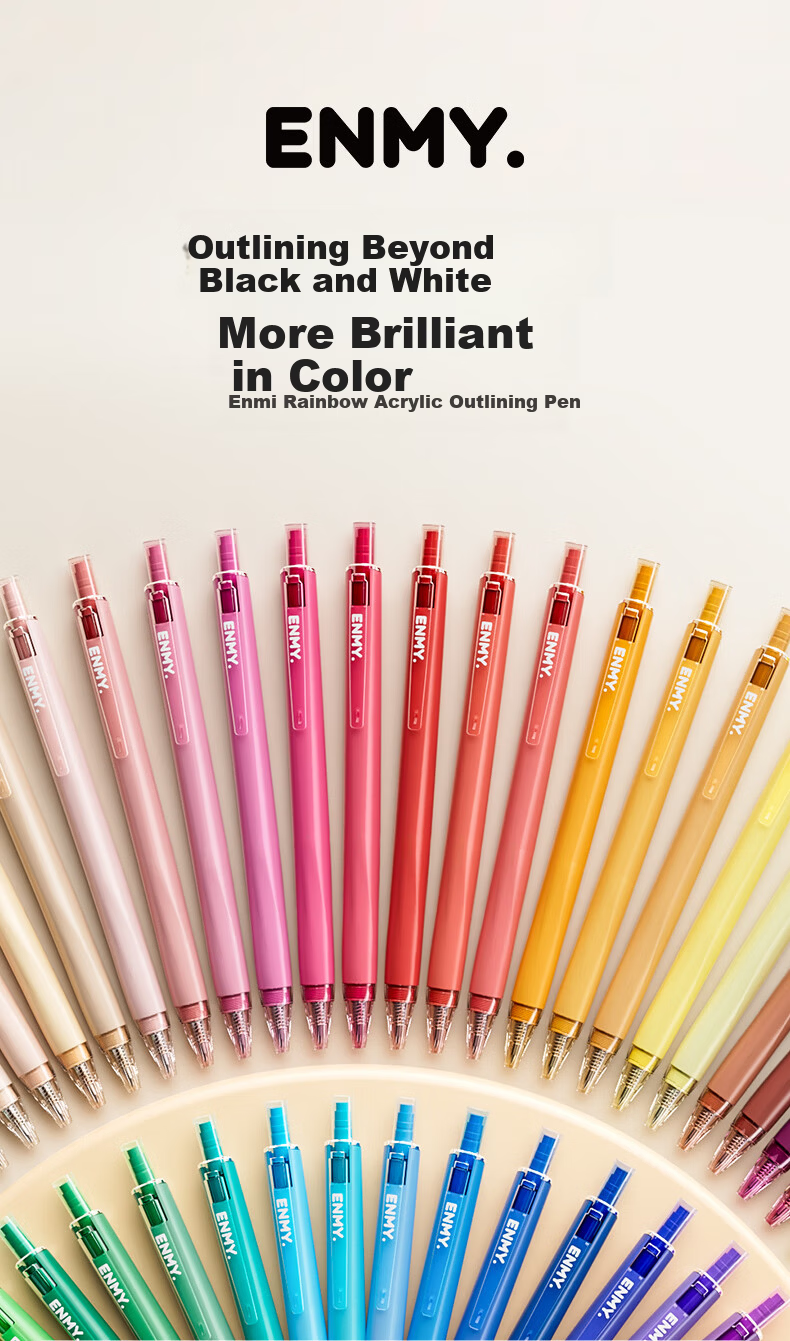 Enmy Rainbow Acrylic Liner Pen Classic Colors 6-Color/Box Professional Watercolor Art Click-Action Fine Tip Painting Pen High-Quality Full Set Marker 1