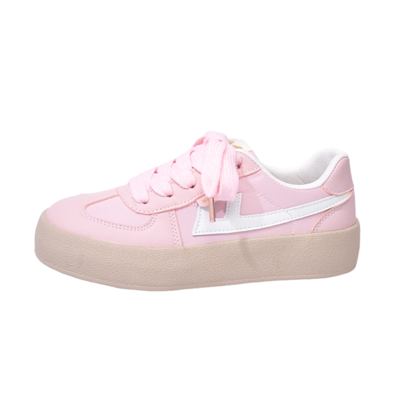 Huili Women's Shoes, 2026 New Thick-Soled Sneakers for Women, Lightweight Versatile White Shoes, Casual Sports Shoes, Pink/beige, Size 38