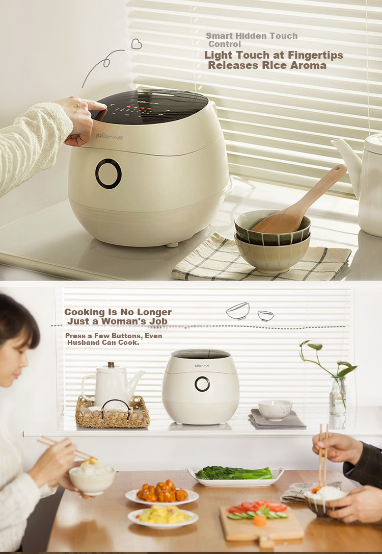 Bear Rice Cooker for 2-3 People, Healthy Non-Stick Iron Pot with Zero Fluorine, IH Three-Dimensional Heating, Smart Reservation, Multifunctional Rice Cooker 3L DFB-Q30V3 3