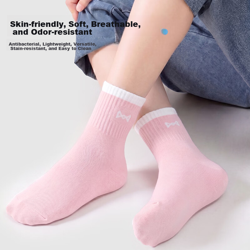 Miiow Kids Socks Girls Summer Thin Cotton Mid-Calf Socks 6-12 Years Old Antibacterial Odor-Resistant