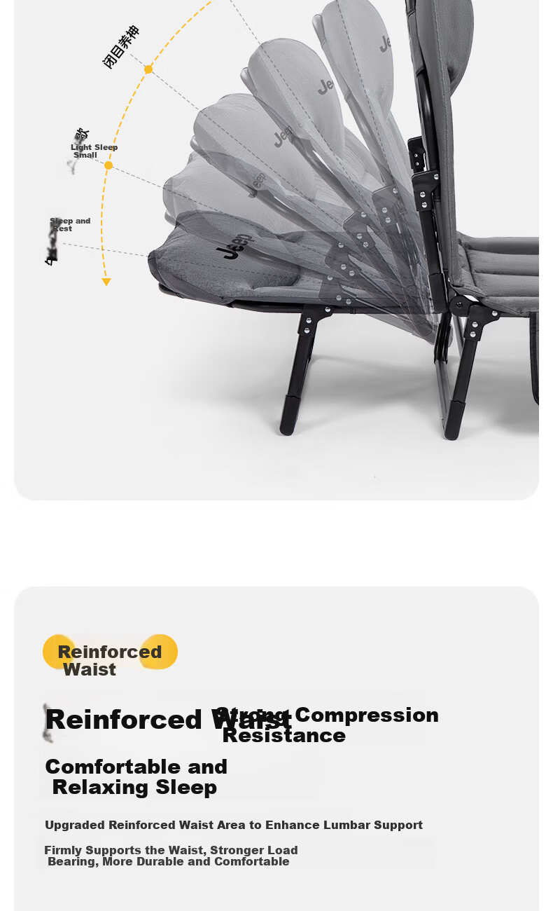 JEEP Folding Nap Bed Hospital Multifunctional Portable Single Military Cot Outdoor Office Recliner Large Size 9