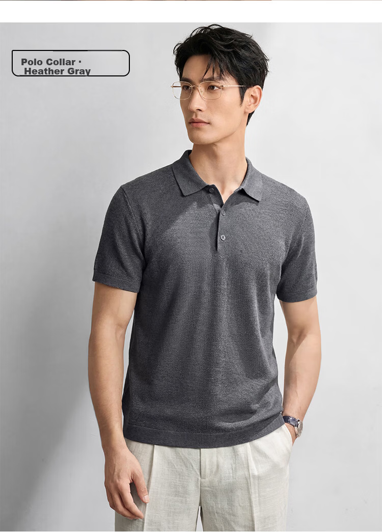 JD Jingzao Men's Premium Short Sleeve T-Shirt Silk Linen Cotton Polo Shirt Mulberry Silk Summer New Father's Day Gift Frost Apricot M 12