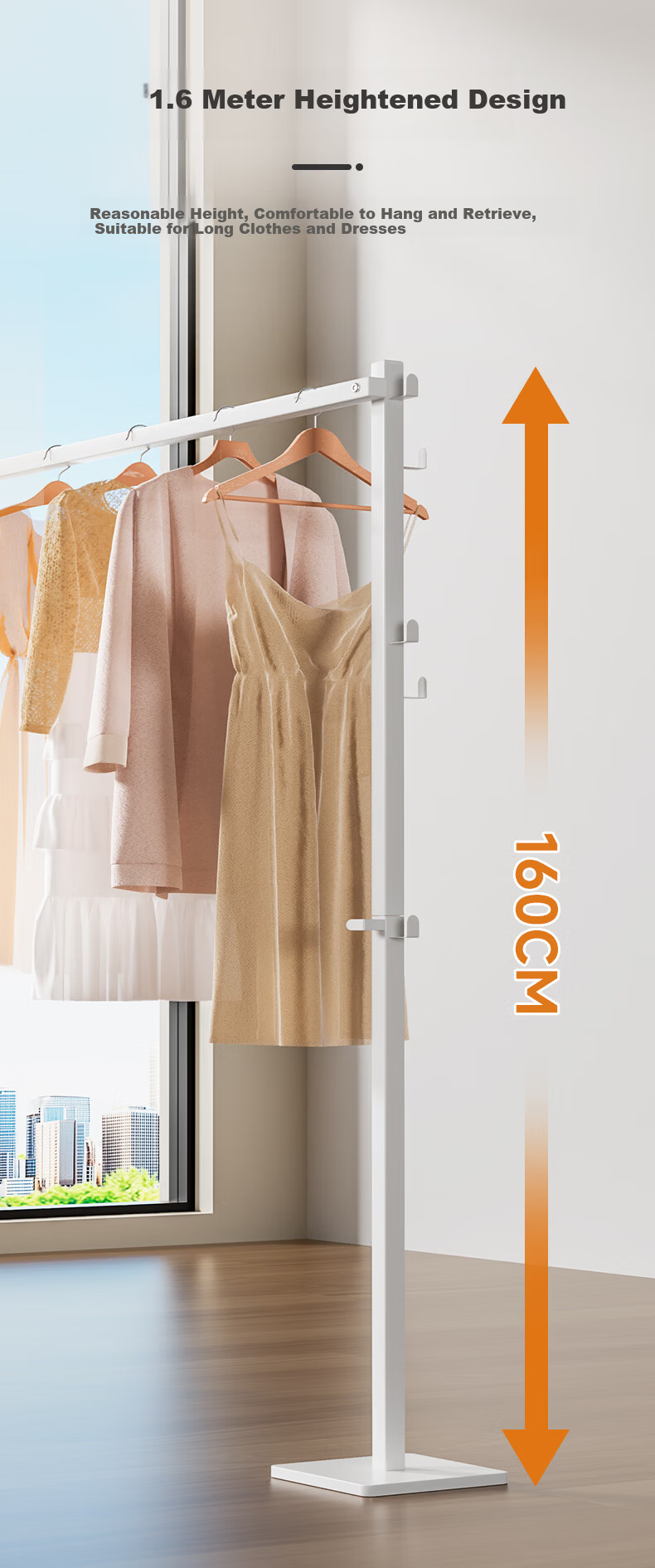 Fengshang Folding Clothes Drying Rack Floor-Standing Hanger Balcony Bedroom Small Space Clothes Rack 7