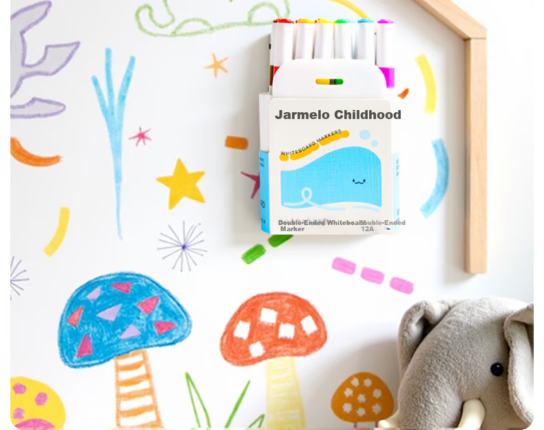 Melo Childhood Kids Double-Ended Erasable Water-Based Whiteboard Markers 12 Colors Educational Drawing Pens for Kindergarten Students Home Doodling 20