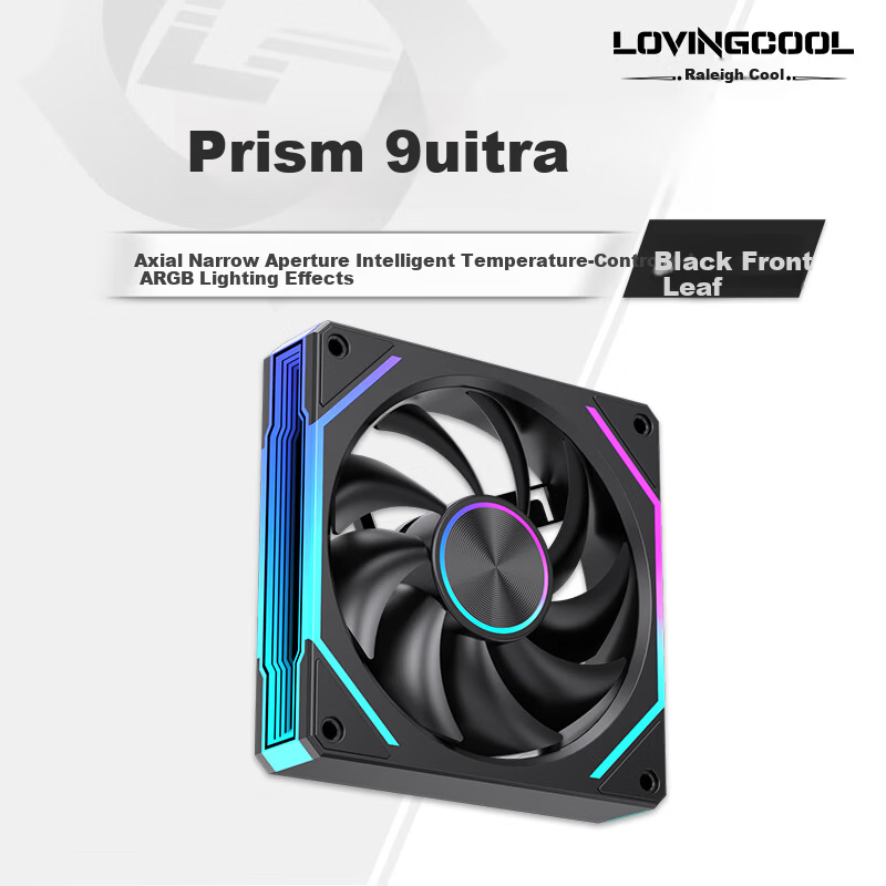 Rayleigh Prism 9 Ultra Desktop PC Case Cooler 12CM Black Fan True Blade Sync ARGB High Airflow CPU Water Cooling Smart Temperature Control PWM Silent