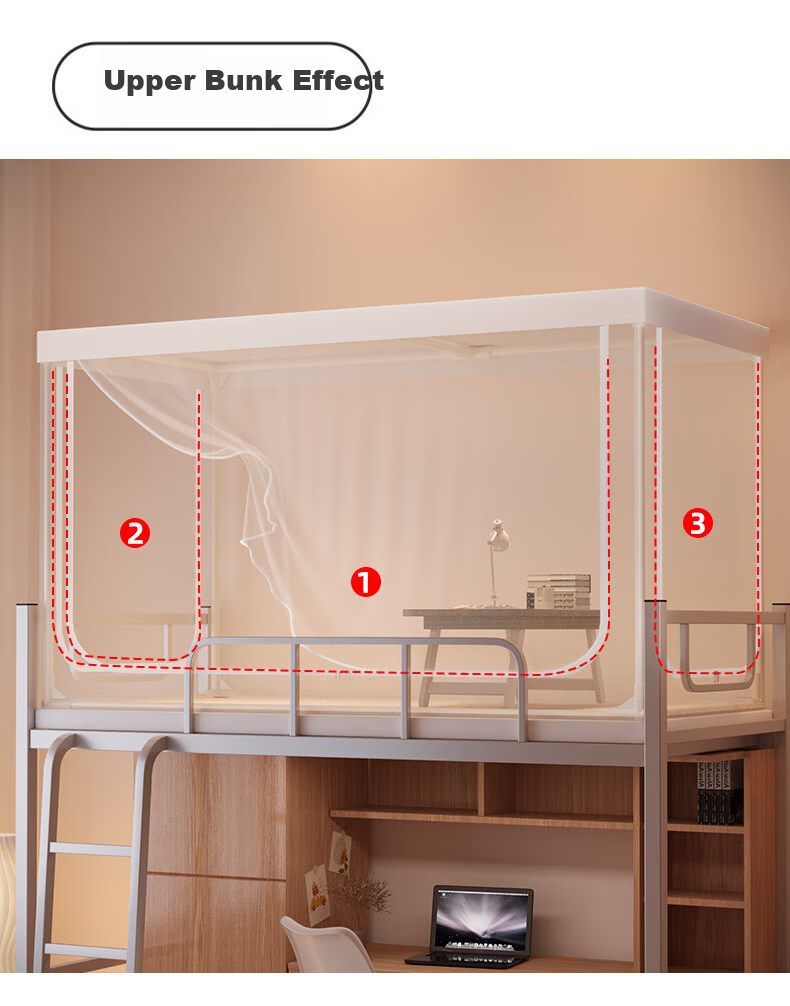 Lazy Infinity High School Student Dormitory Mosquito Net Universal Bunk Bed Mosquito Net Frame 0.9m Three-Door No Installation Dustproof Top 9