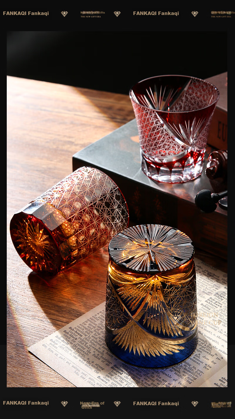 FANKAQI Luxury Edo Kiriko Crystal Whiskey Glass Set High-End Elegant Barware Gift for Housewarming and Wedding 20