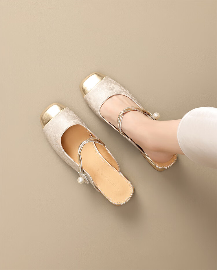 ZHR Women's Flats 2026 Spring New Qipao Style Chunky High Heel Mary Jane Shoes EH306 Champagne Size 38 28