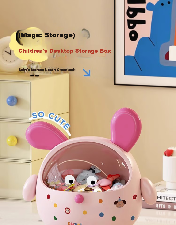 JiaDu Desktop Storage Box with Lid Large Capacity Dustproof Children's Hair Accessories Snack Stationery Cute Storage Bucket Display Rack 1