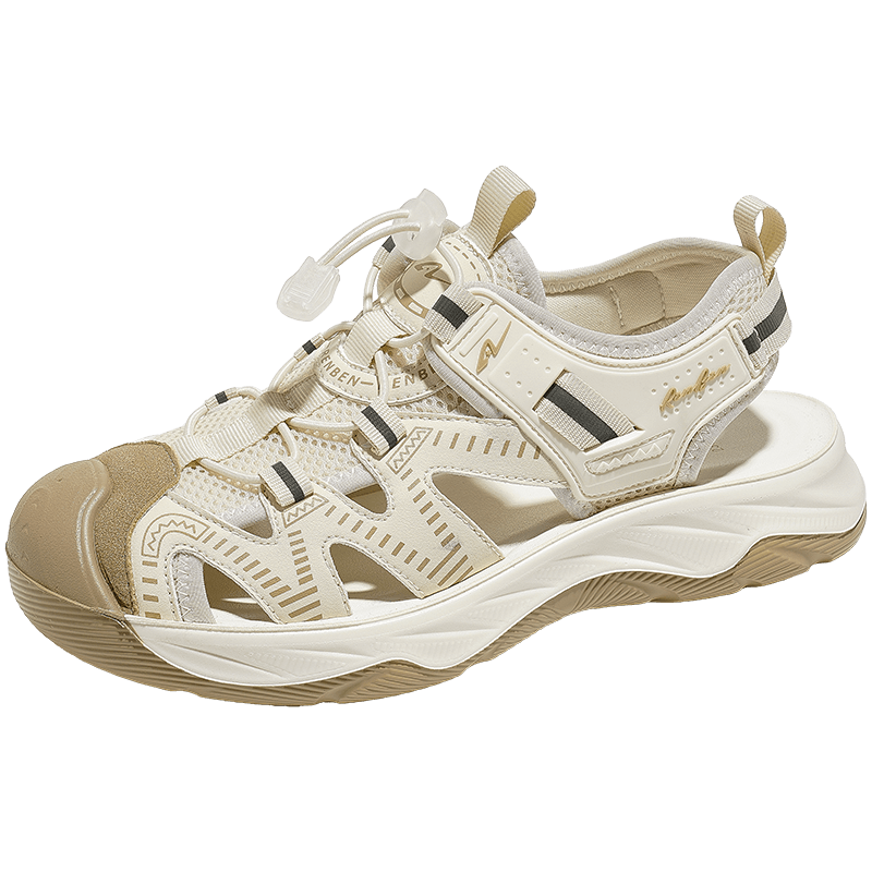 Renben Open-Toe Sandals Women 2026 Summer New Outdoor Sports Breathable Casual Beach Shoes Women Coffee Beige Size 36