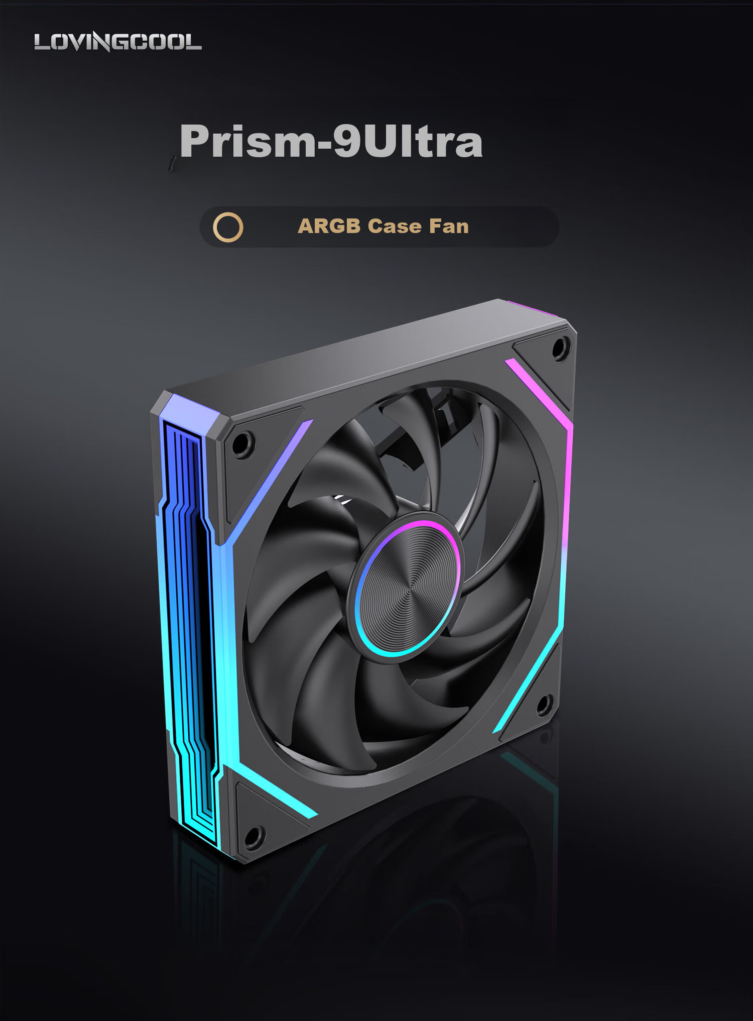 Rayleigh Prism 9 Ultra Desktop PC Case Cooler 12CM Black Fan True Blade Sync ARGB High Airflow CPU Water Cooling Smart Temperature Control PWM Silent 1