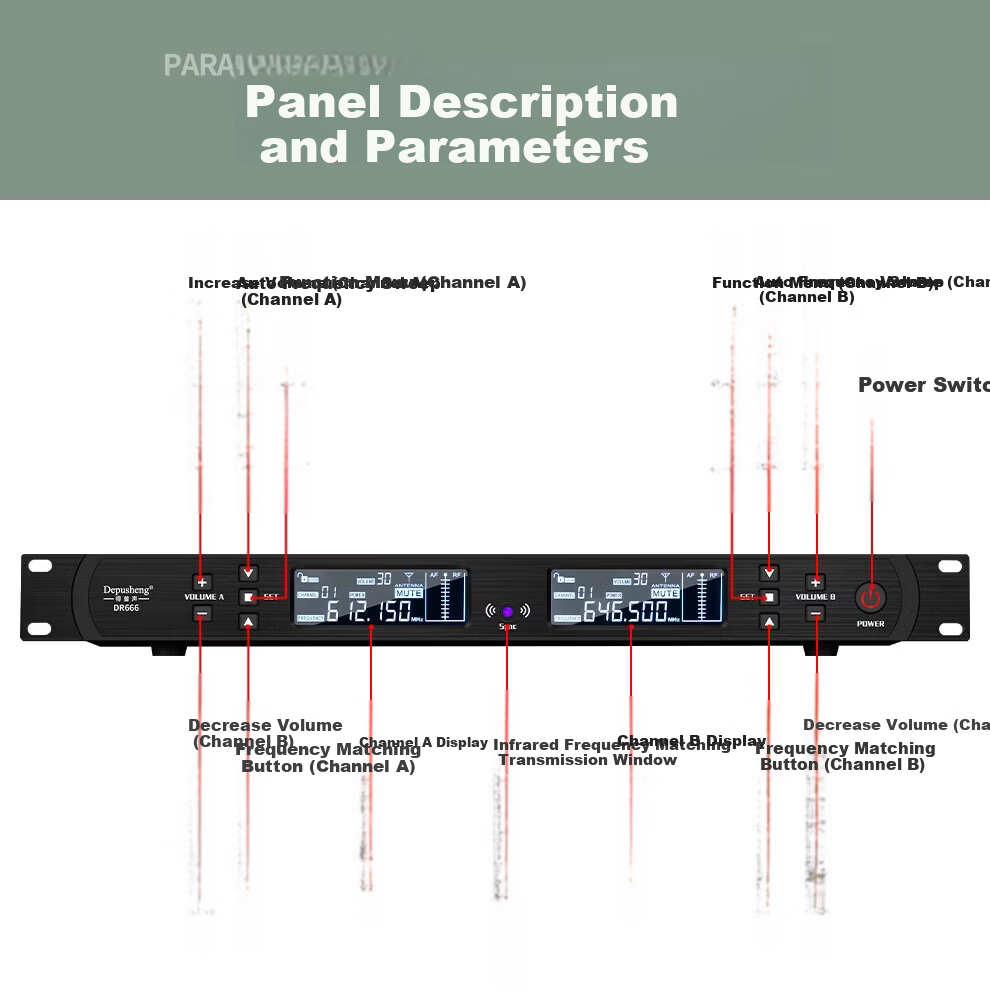 Depusheng DR666 Professional Wireless Microphone Dual Transmitter Karaoke Stage Performance KTV Singing School Speech Wedding Conference UHF Long-Distance Anti-Howling Microphone System 34