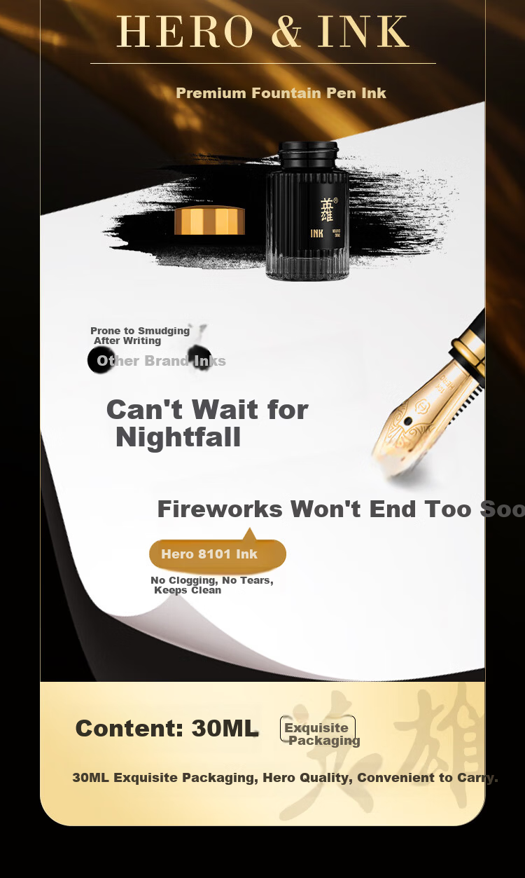 HERO Premium Fountain Pen Ink Extra Black Non-Carbon Dye Type Anti-Clogging 8101/30ml 5