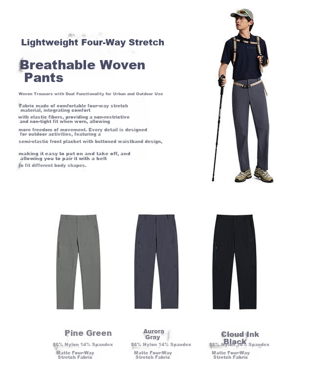 TECTOP Men's Outdoor Hiking Sports Casual Pants Aurora Gray Mountain Style Breathable 3XL 4