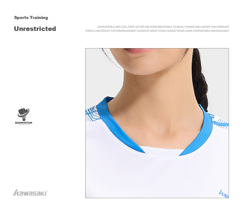 KAWASAKI Unisex Badminton Short Sleeve T-Shirt Competition Training Jersey Quick-Dry Navy Blue L 5