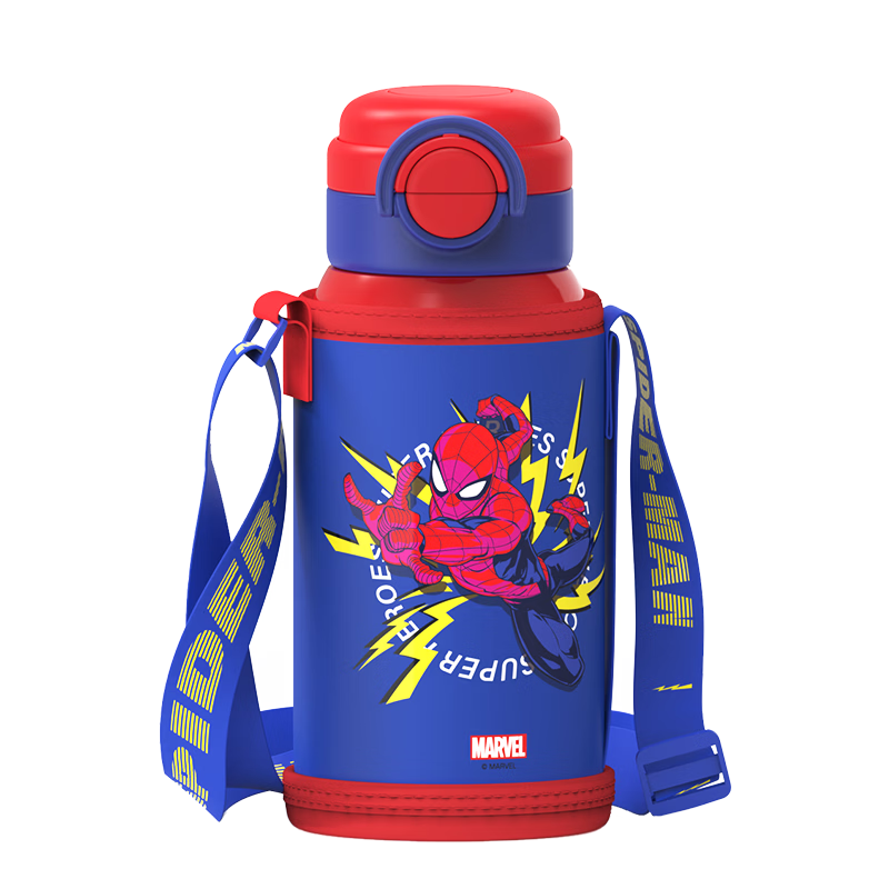 Disney Children's Insulated Cup, 316 Stainless Steel Straw Direct Drinking Water Bottle, Kindergarten And Primary School Student Dual-Use Water Bottle, Spider-Man Desig