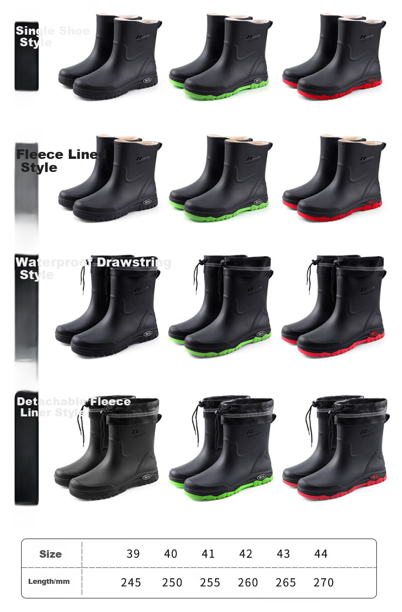 Warrior Men's Mid-Calf Waterproof Non-Slip Rain Boots Outdoor Work Car Wash Delivery Fishing Durable Rain Shoes 5388 Red Size 44 12
