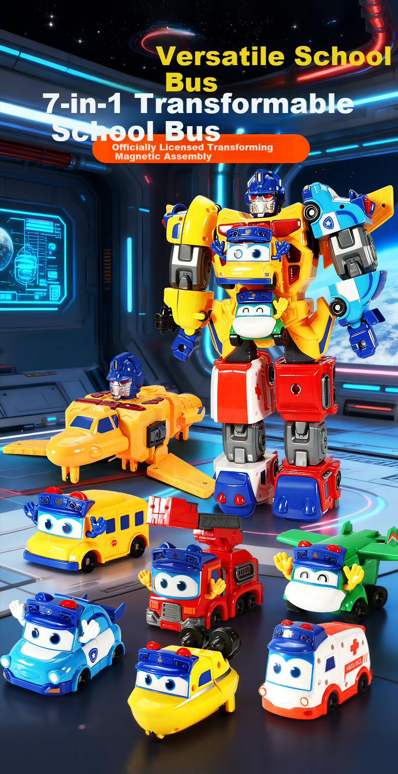 Anby Families Kids Transformable School Bus Fire Truck Toy 3-6 Years Boys Car Model Children's Day Gift 1