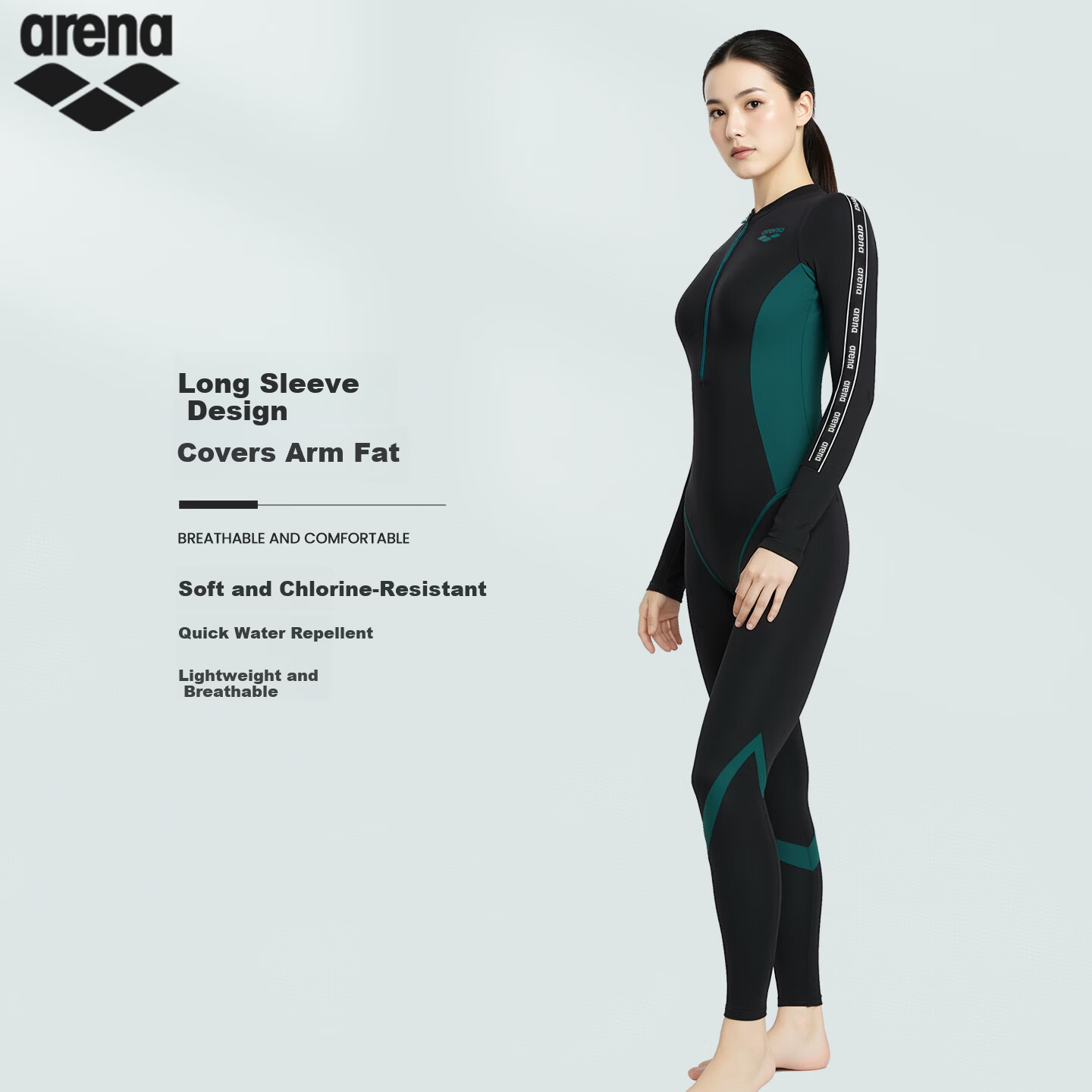 Arena Women's Swimwear Sports Training Fitness Sun Protection One-Piece Long Sleeve Color Block Outdoor Slimming Swimsuit Pants M