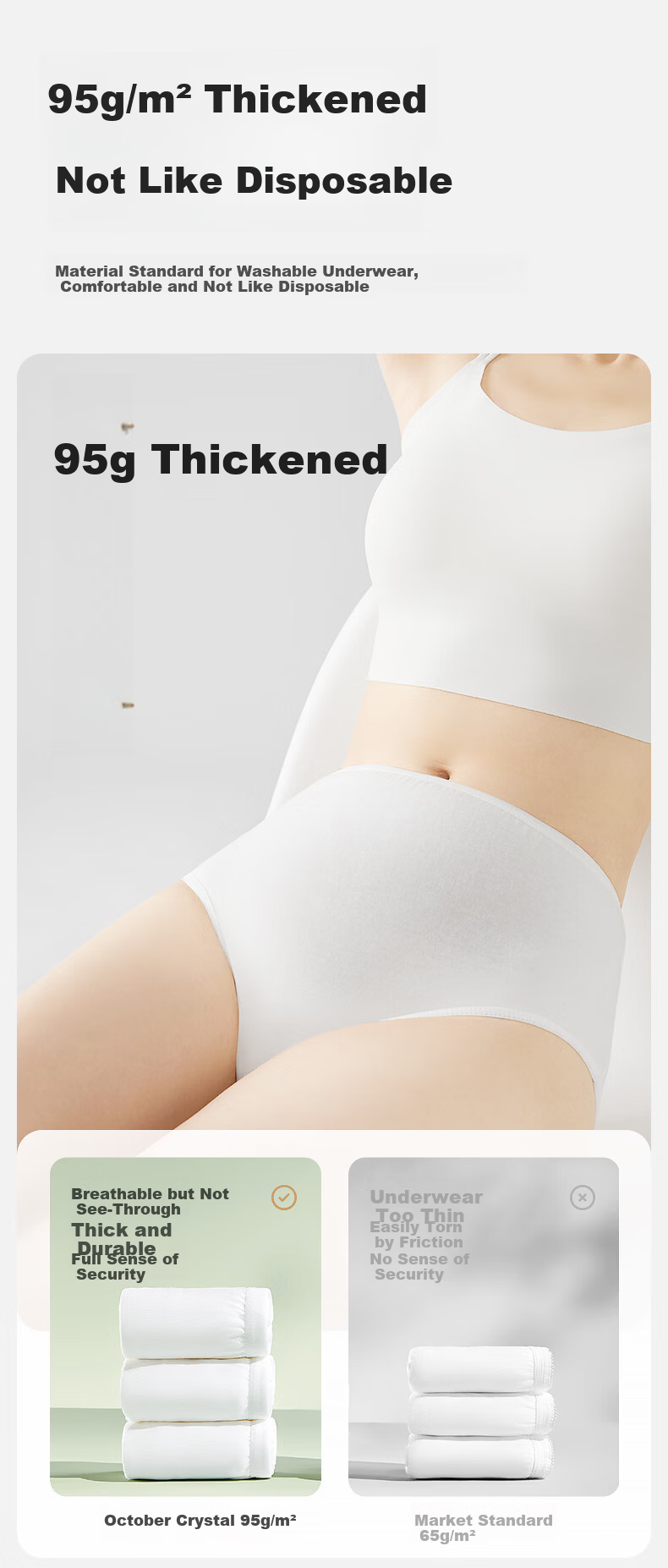 October Crystal Women's Disposable No-Wash Pure Cotton High-Waist Panties Daily Disposable Travel Shorts Pure White [12-Pack] L 9