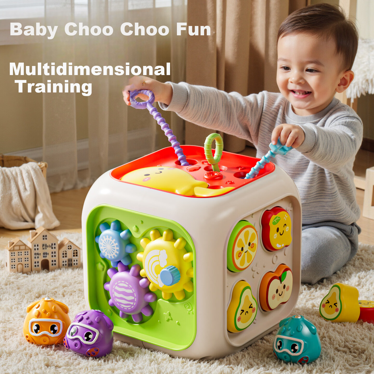 Besnay Baby Toy Hand Drum Six-Sided Educational Montessori Early Learning Gift for Children